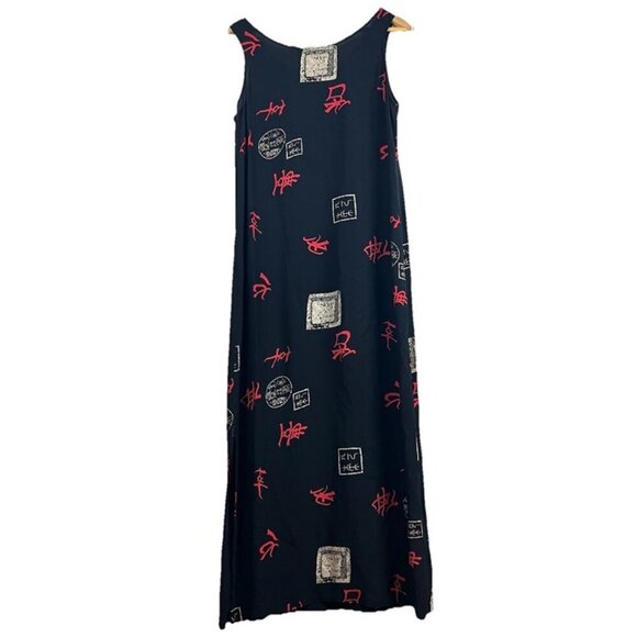 Vintage Chicos Jumper Maxi Dress Sz M Asian Print 90s Relaxed Fit Retro Resort - Picture 6 of 8